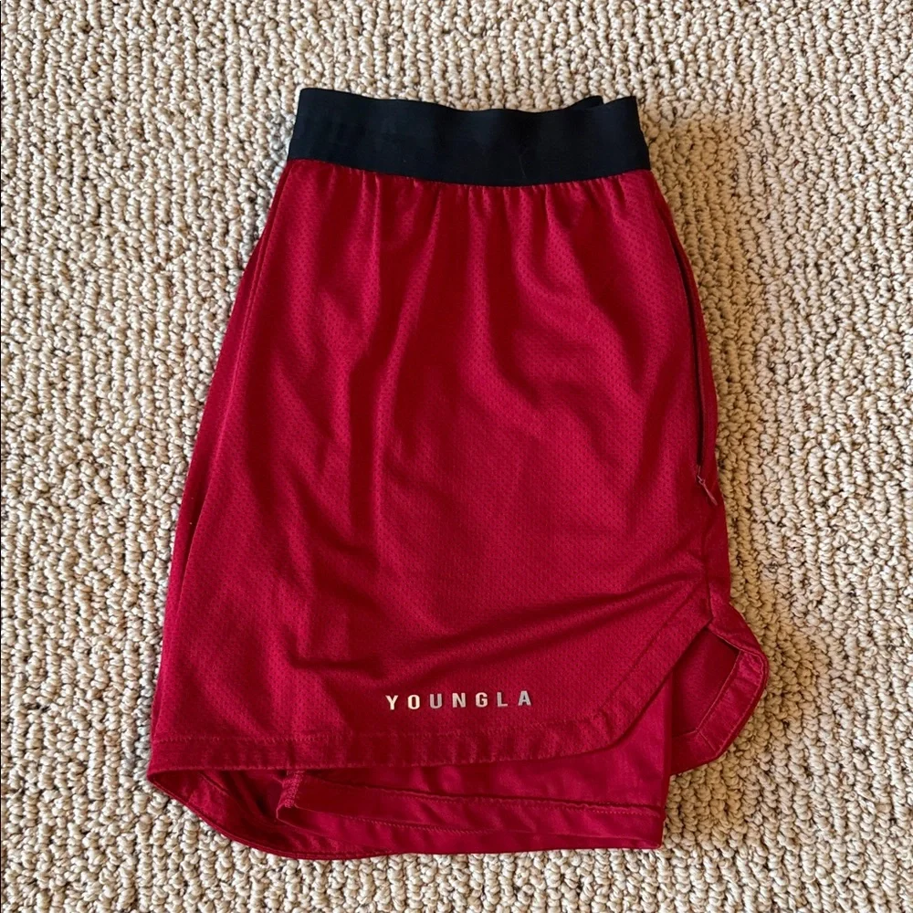 YoungLA Mens Red 5” Athletic Shorts with Liner - Picture 1 of 4